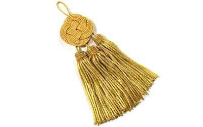Bullion Tassel with knot 3 small gold Tassels Metallic thread and Viscose for liturgical