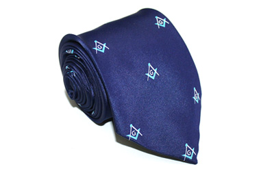 Masonic Craft Woven Square Compasses with G Necktie - Navy Light / Blue