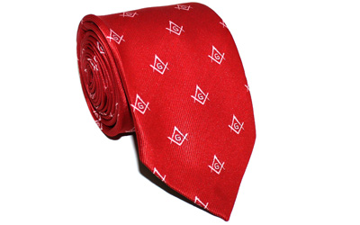 Masonic Craft Red 100% Silk Tie with Square Compass & G Print