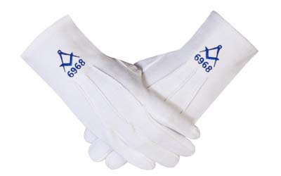 Custom Masonic Cotton Gloves with Square & Compass Lodge Number 