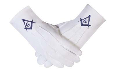Freemason Masonic Regalia Gloves in Cotton with Blue Sq & CG