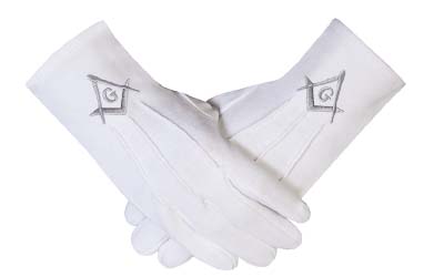 Freemasons Masonic Gloves in Cotton in Silver Embroidered Square Compass and G SC&G