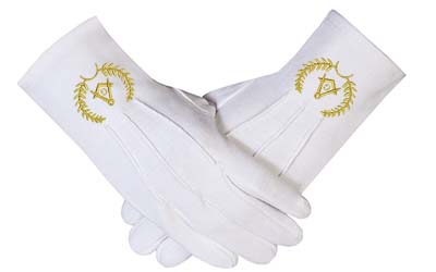 Grand Lodge Hand Embroidered Cotton Masonic White Gloves