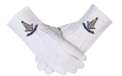 Masonic Past Master Square & Compass Symbol Dacron Fabric Gloves Masons Regalia