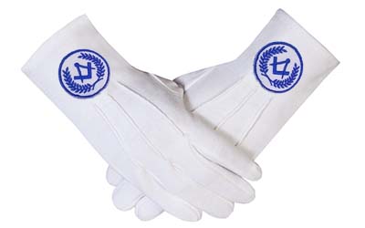 Masonic Regalia White Cotton Gloves Square Compass machine embroidery