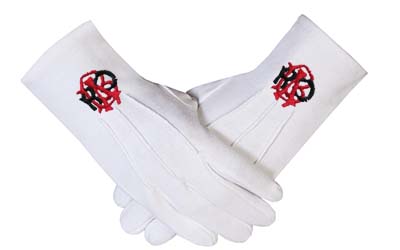 RAOB Red Black Machine Embroidery White Cotton Gloves