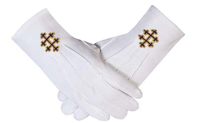 33rd Degree Patriarchal Cross Purple & Gold Embroidered Cotton Masonic White Gloves