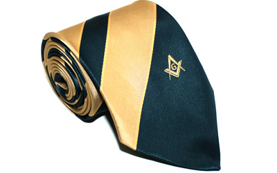 New Design Masonic Masons Green and Yellow Tie with Square Compass & G