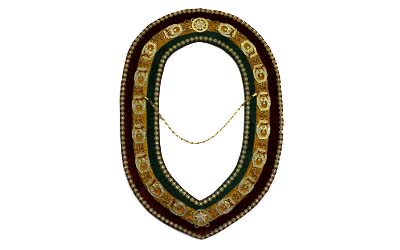 Masonic Shrine Officer Chain Collar in Gold Finish with Stones - Tri-Color Backing 